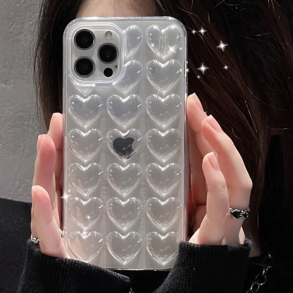 3D Transparent Heart Case for iPhone 16, Compatible with iPhone 15 Pro/14 Pro Max/13/12/11, Shockproof Clear Bumper Cover